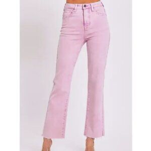 Risen High Rise Straight Leg Raw Hem Acid Pink Jeans 9/29